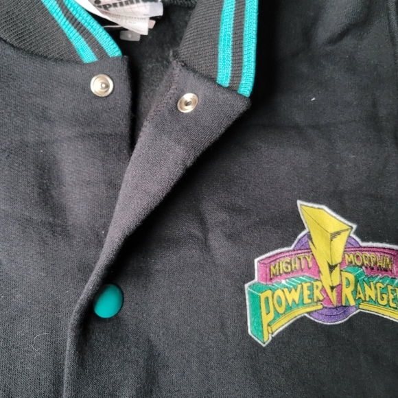Vintage Mighty Morphin Power Rangers Letterman Sweater Jacket Snap Front 90s NEW - Picture 4 of 11